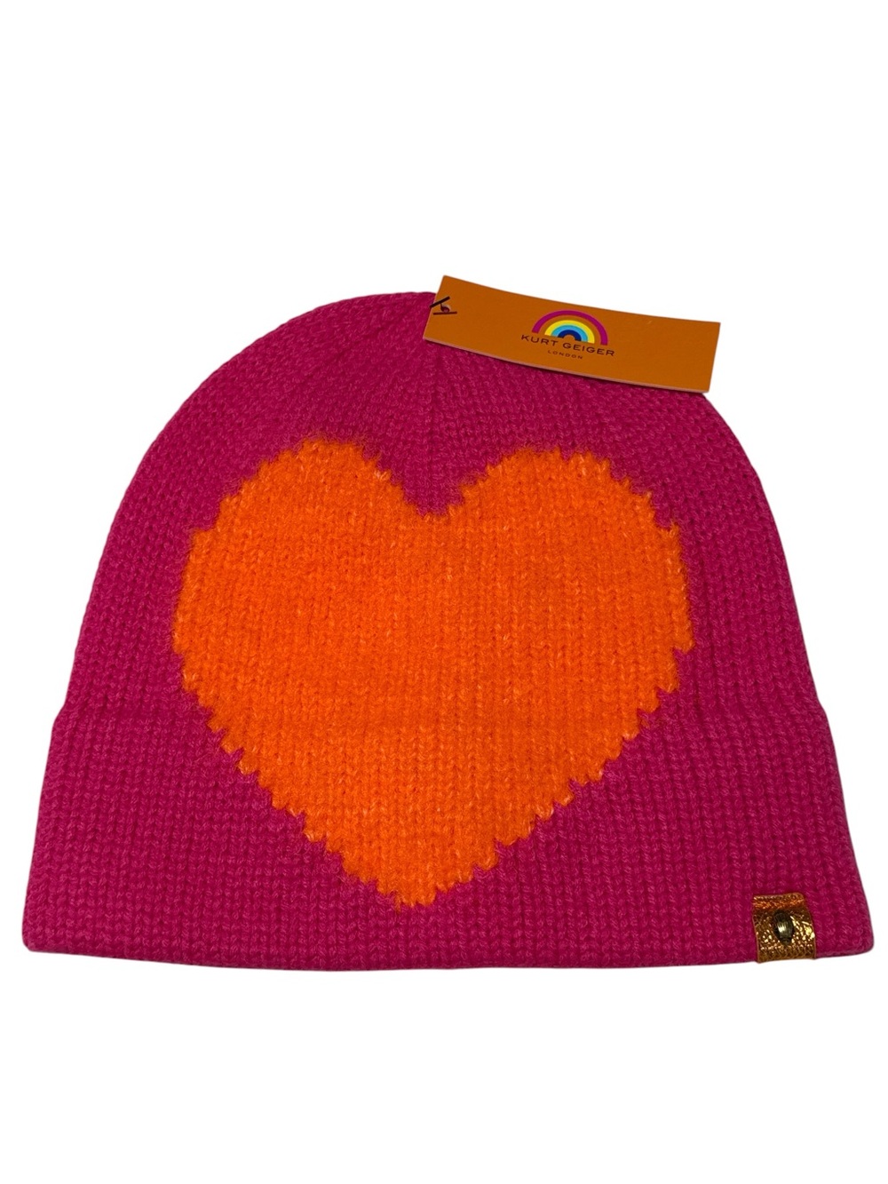 Kurt Geiger  Women Hot Pink Beanie with Orange Heart